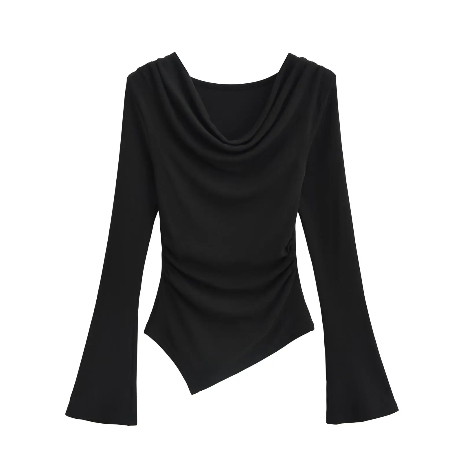 American Sle Spicy Girl Asymmetric Bell Sve T-irt Women Pure Desire Ant Waist Pleated Swinging Collar under irt