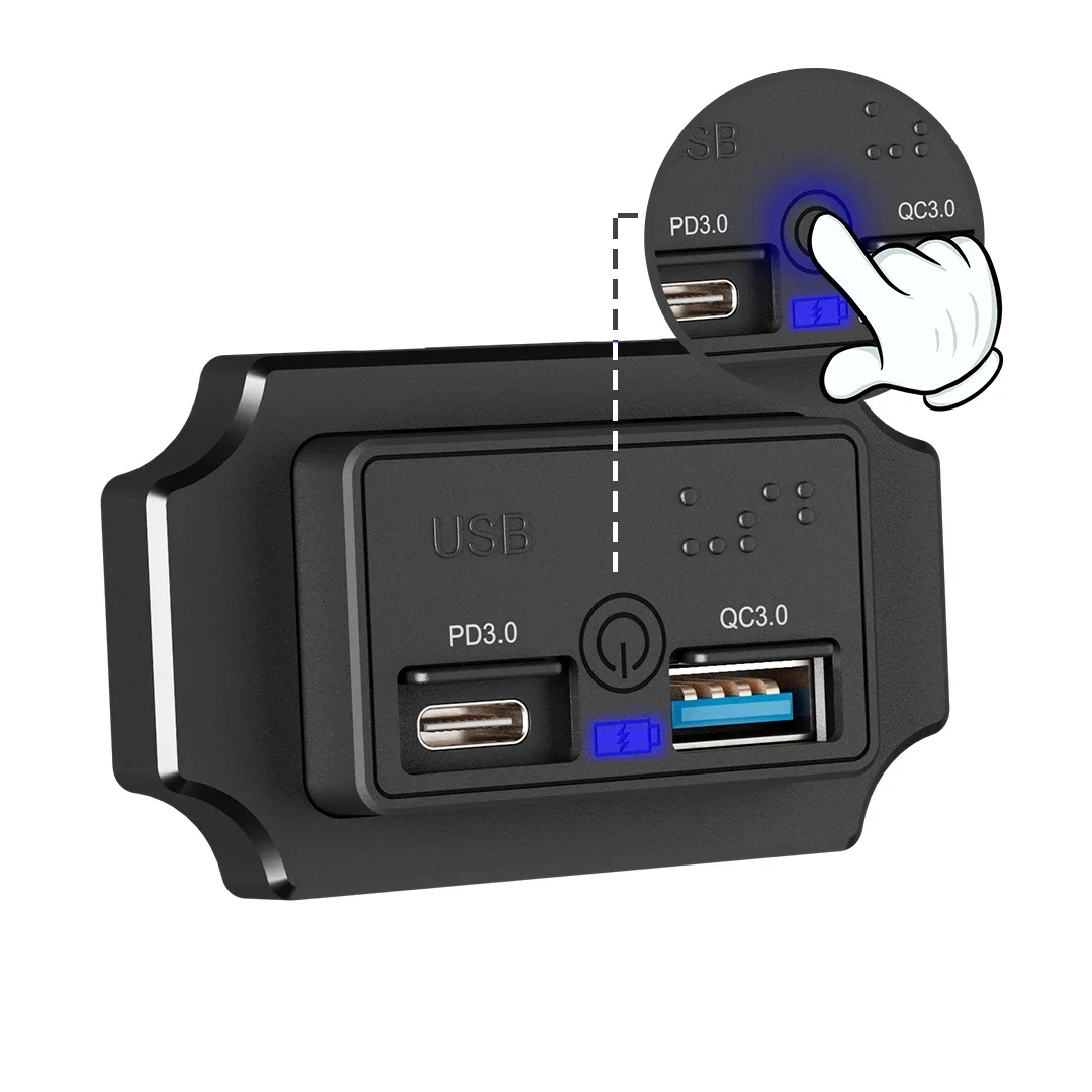 

2026/Touch Switch on Off Button Fast Charging 2 Usb Ports Qc 3.0 and Type C Pd Flat Mount 12V 24V Usb Socket Charger for Rv Bus