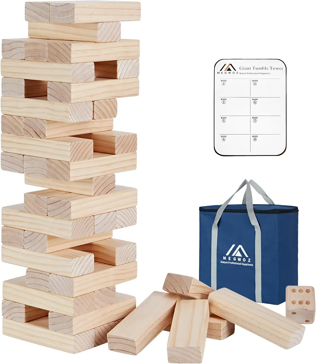 

Giant Tumble Tower Game - 60 Pine Wood Blocks, Over 5FT Tall Indoor/Outdoor Family Fun