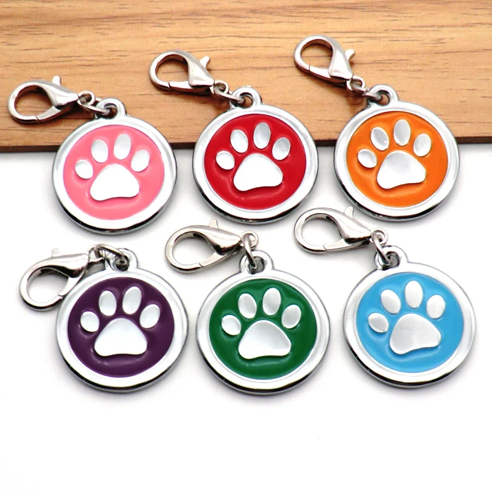 Wholesale 100Pcs Paw Dog ID Tag Personalised Custom Engraved Name Pet Tags Name Plate Dog Tag Puppy Cat Charm Collar Accessories