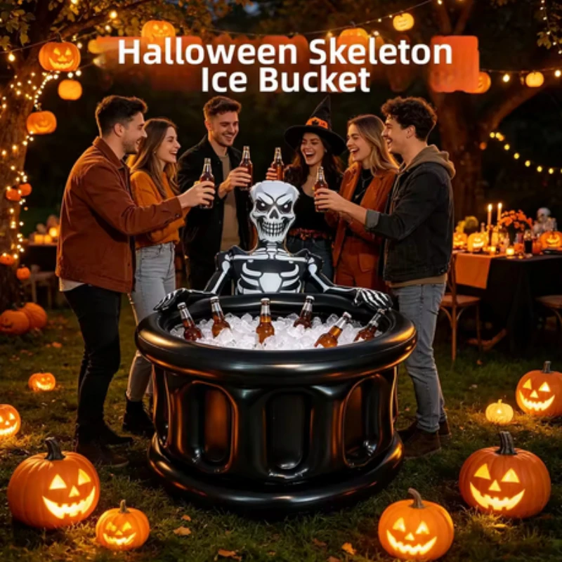 Halloween Ghost Inflatable Ice Bucket PVC Cauldron Drink Cooler Large Capacity Beverage Chiller for Spooky Party Bar Home Decor