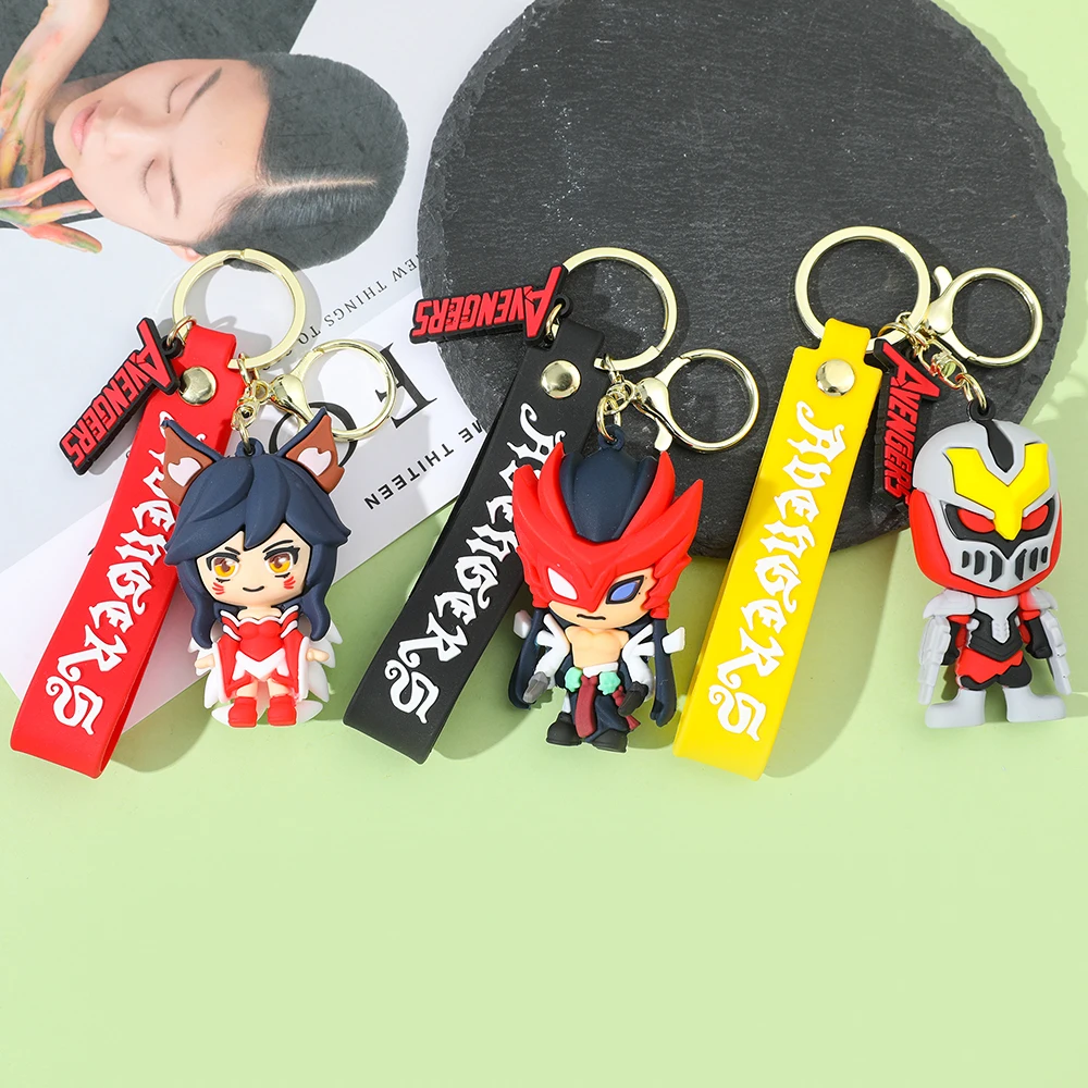 Game LOL League of Legends Figure Silicone Keychain Akali Lee Sin Ahri Yasuo Yone Pendant Keyholder Jewelry Accessories