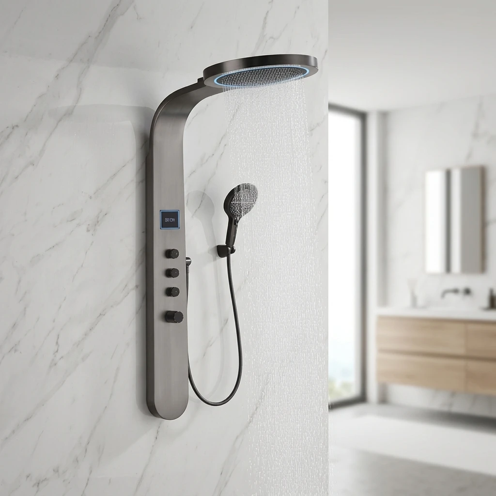 Home Bathroom High-end Pressurized Showerhead Single Handle All-copper Shower Screen Digital Display Ambient Lighting Shower Set