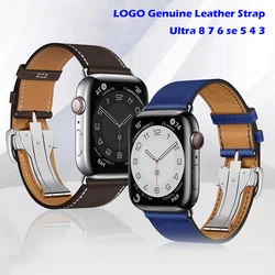 Genuine Leather Strap for Apple Watch Ultra 49MM Logo Buckle Band 44MM 45MM 42MM 38MM Correa Bracelet Iwatch 8 7 6 5 4 Se 40MM