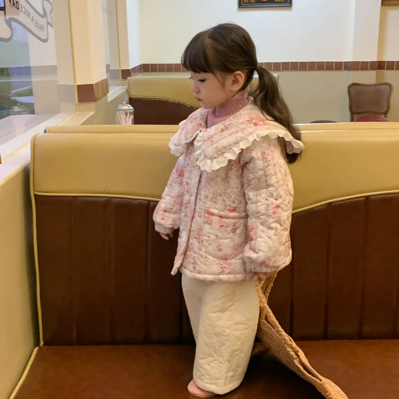 

Girls' Cotton Padded Winter Jacket New Children's Floral Quilted Coat Baby Thickened Warm Cotton Clothing