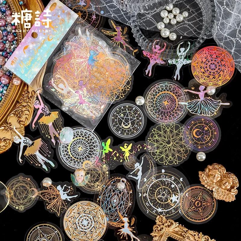 30pcs/bag Universe Sea Creatures Fireworks Butterfly Retro Symbol DIY Decorative Scrapbooking Hot Stamping PET Stickers