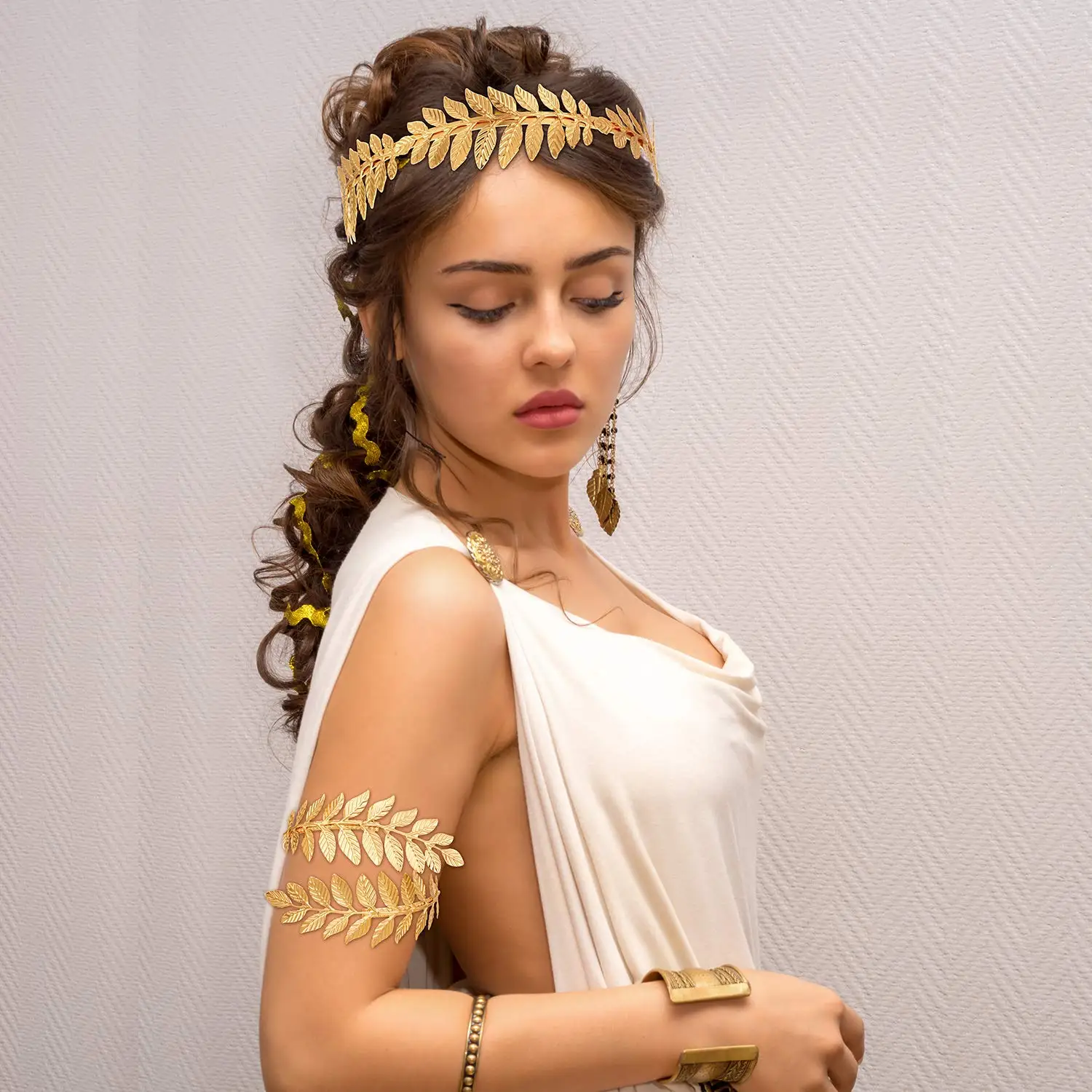 15 pieces of Greece goddess costume accessories ladies gown gold leaf bride crown headband