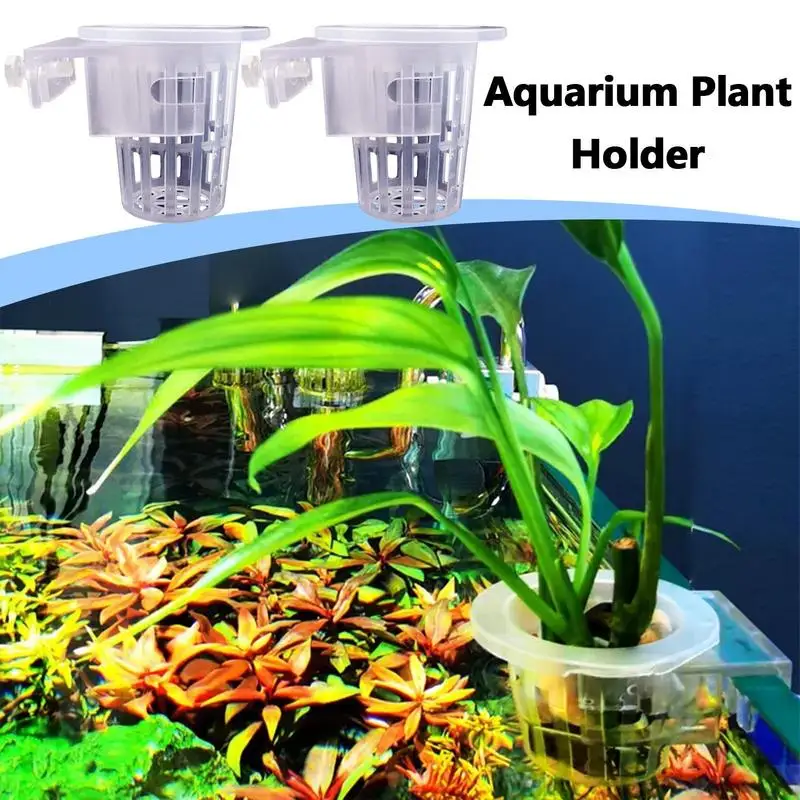 Taza para plantas de acuario, soporte para plantas acuáticas de 2 piezas con agujeros, maceta transparente para pecera