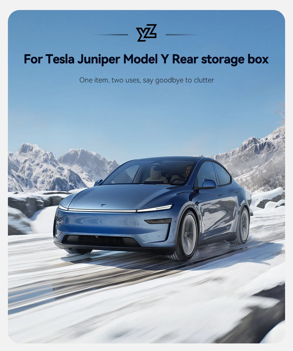 YZ Für Tesla New Model Y Juniper 3 Highland 2025 2026 Hinterer Aufbewahrungsbox mit Deckel, Mülleimer, Mittelkonsolen-Organizer, Zubehör – Detail 1