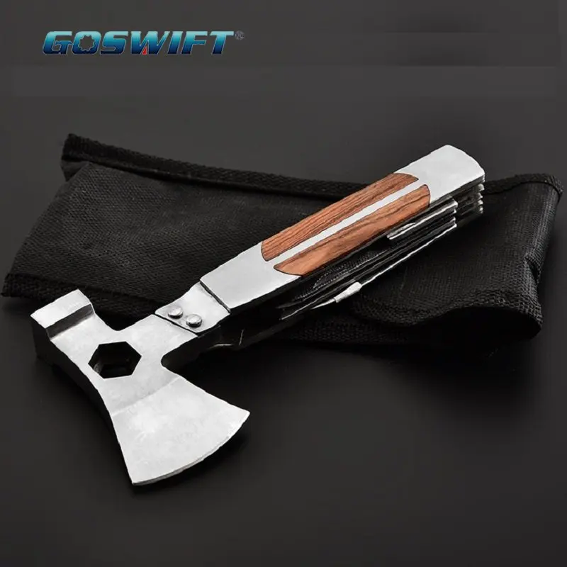 

10-In-1 Wood Steel Handle Multi Function Pliers Hammer Knife Saw File and Screwdriver Survival Camping Tools