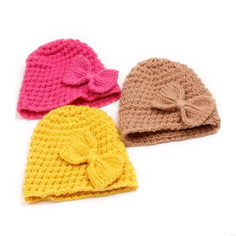 N80C Cappello da lavoro a maglia per bambini Cappello da cofano caldo Copricapo con fiocco per avventure all aperta