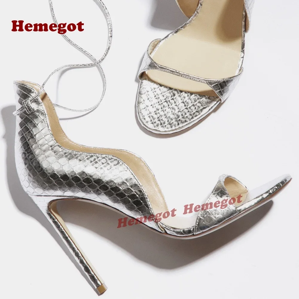 

Silver Stiletto Heels Lace Up Sandals Open Toe One Straps T-Strap Cross Strappy Women's Sandals 2025 New Side Air Party Shoes