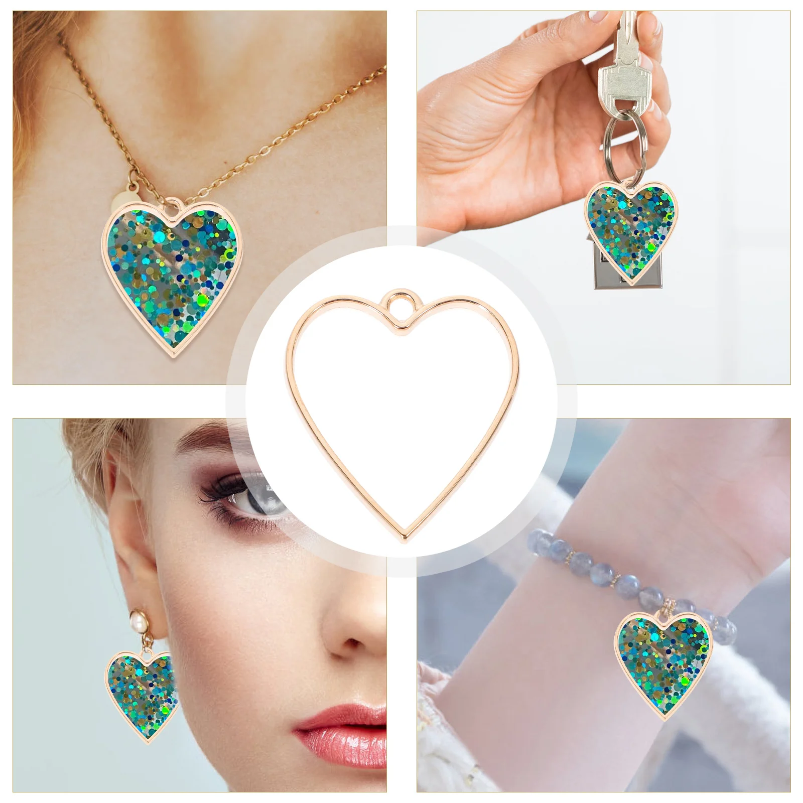 

50pcs Heart Resin Pendant Bezel Alloy Hollow Frame Charms For Necklace Bracelet Making Diy Jewelry Crafting Supplies