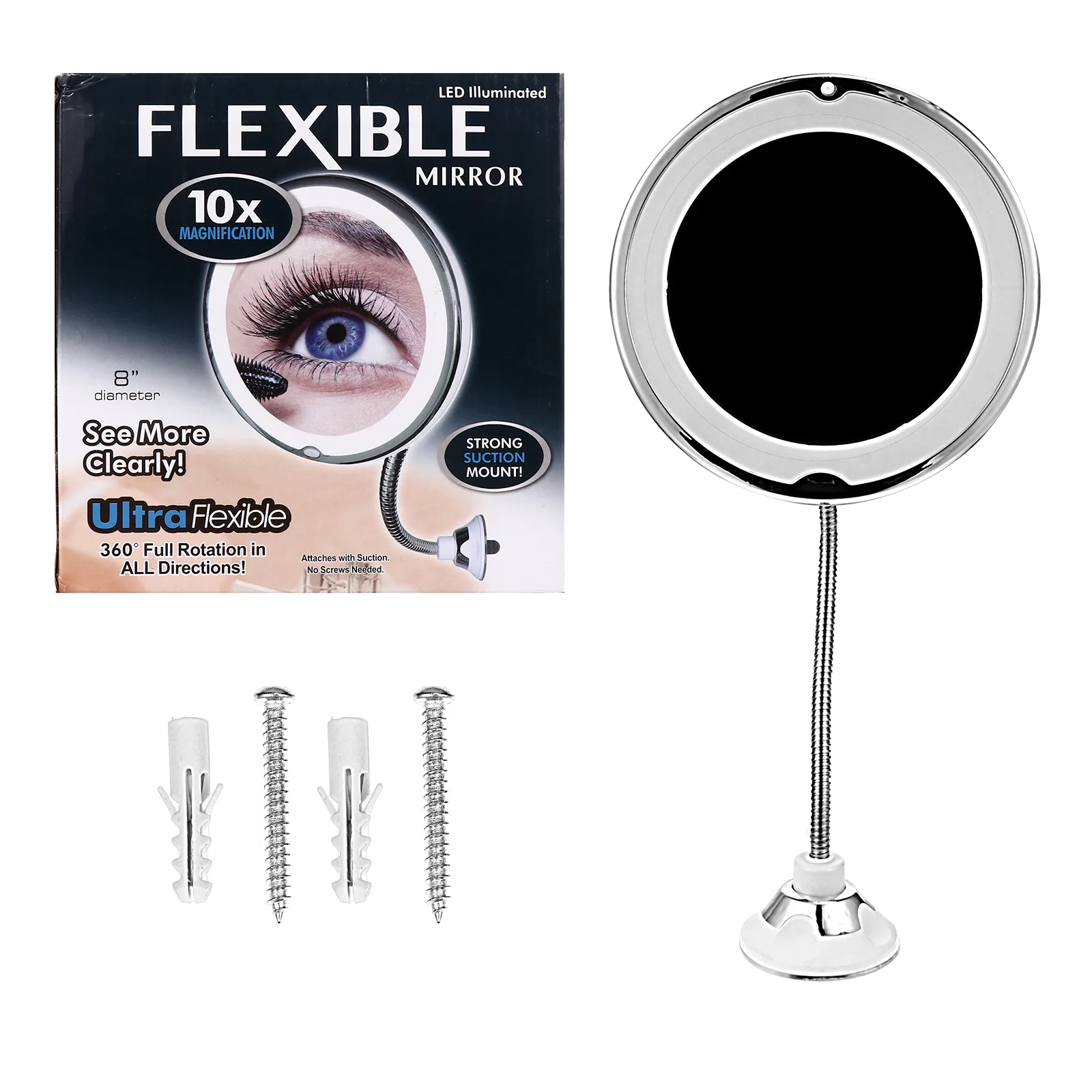 10 Vanity Mirror Tabletop Makeup Magnifying with Suction Gooseneck for Bathroom Plastic Lighted