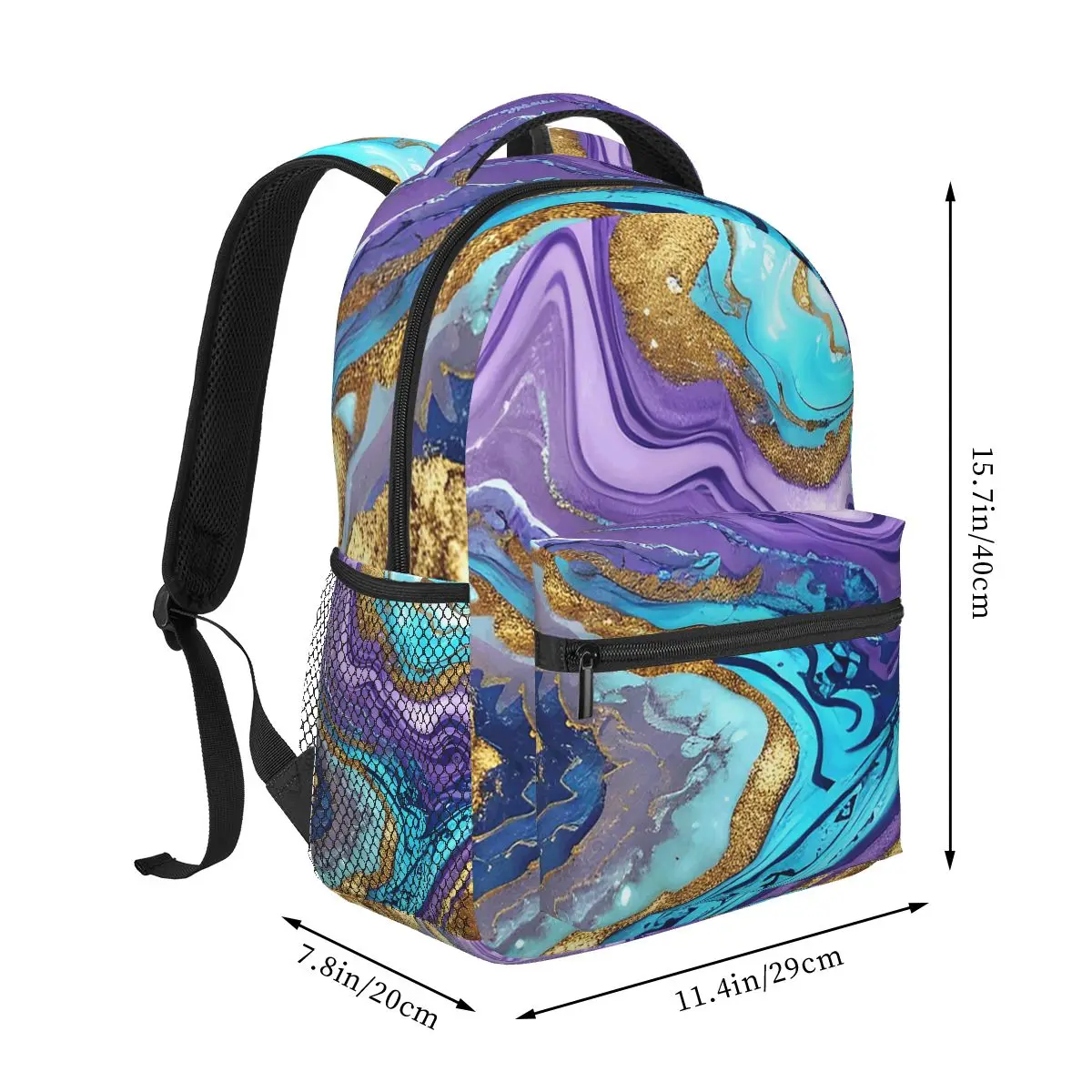 Blue Purple Gilded Luxury Gold Marble Backpack Hot Sale Daypack Large Capacity Kids BookBag School Bag Shoulder Bags for Unisex