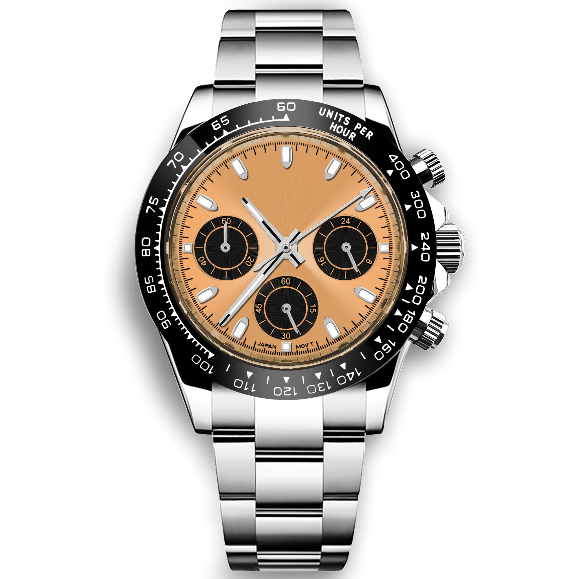 Benutzerdefiniertes Logo Panda-Zifferblatt Daytona Homage Uhr 40mm Edelstahl Saphirglas Keramik-Lünette Quarzwerk Luxus Herrenuhr RELOJ – Detail 11