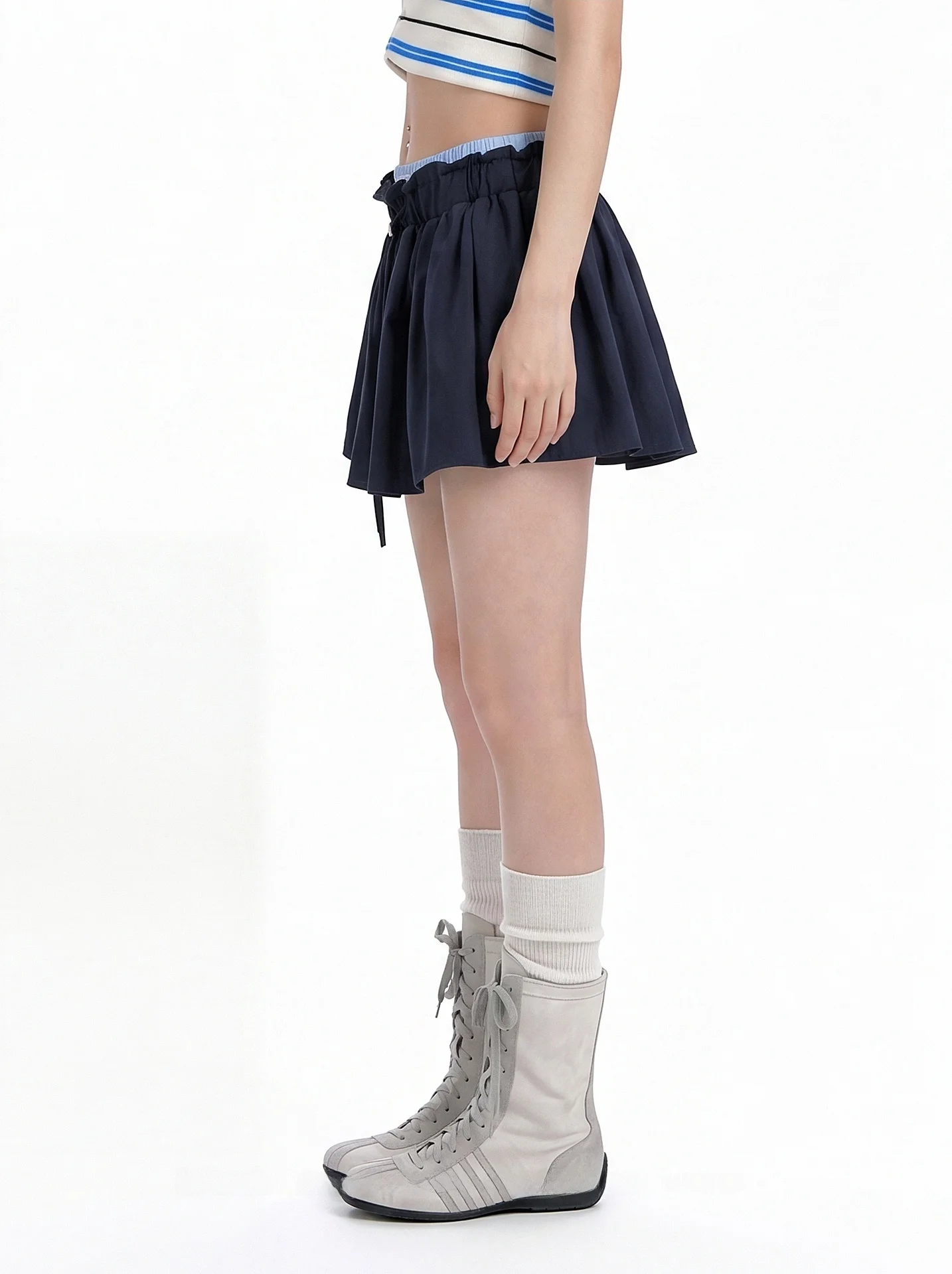 American Korean Style High Waist Drawstring Casual Half Skirt Women Summer Fake Two-Piece A-Line Slim Cake Skirt Short Skirt