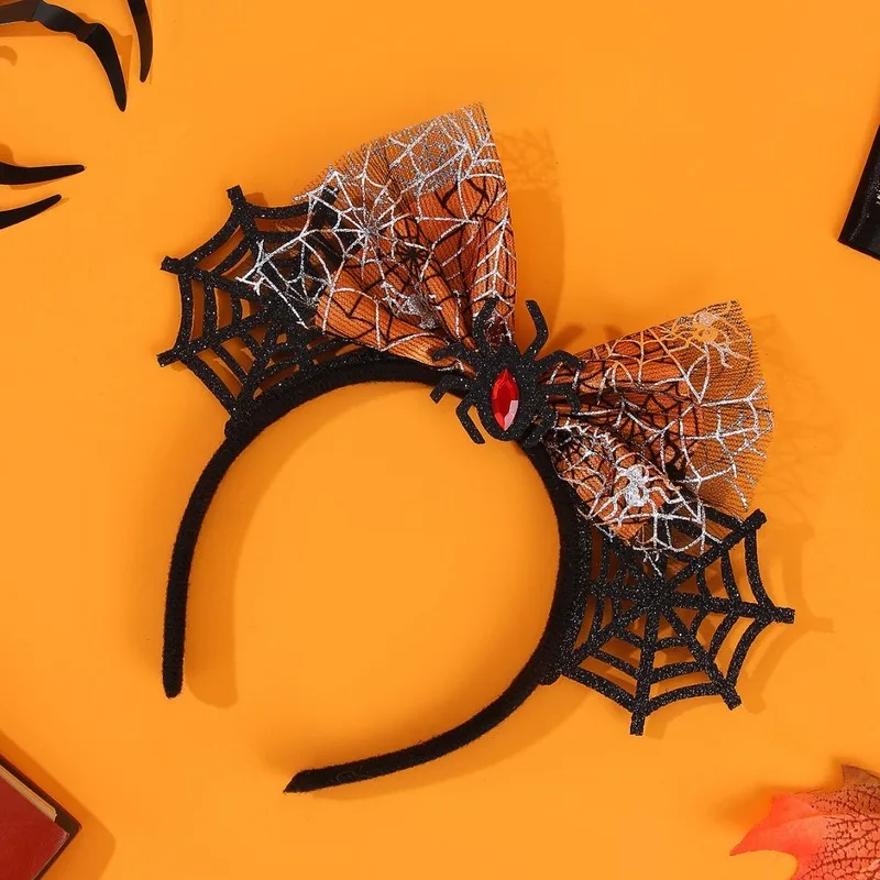 Halloween Spider Web Bow Headband Tulle Black For Women Party Costume Cosplay Hair Accessories Gift Vintage Cute Pumpkin Ghost