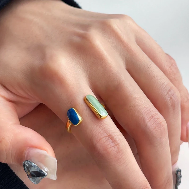 New Trend Enamel Open Rings for Women Blue Acrylic Gold Color Rings Adjustable Fingers Accessories Korean bague femme 2025
