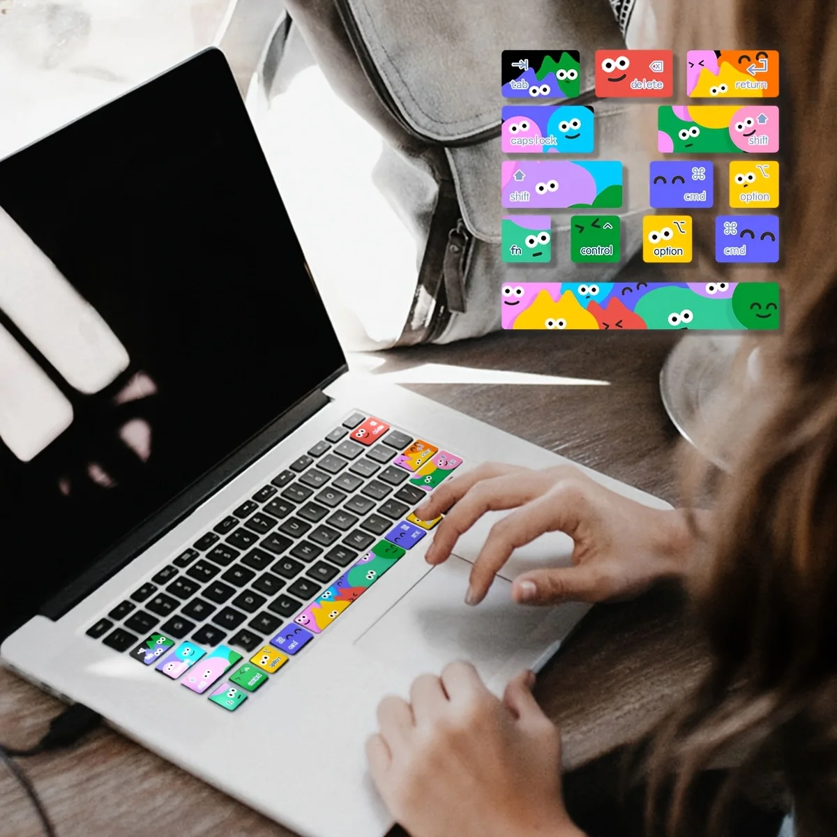 MacBook Air Colorful Emoji Block Keyboard Stickers, 11.35x10.6CM Cartoon Game Removable Vinyl Shortcut Decals