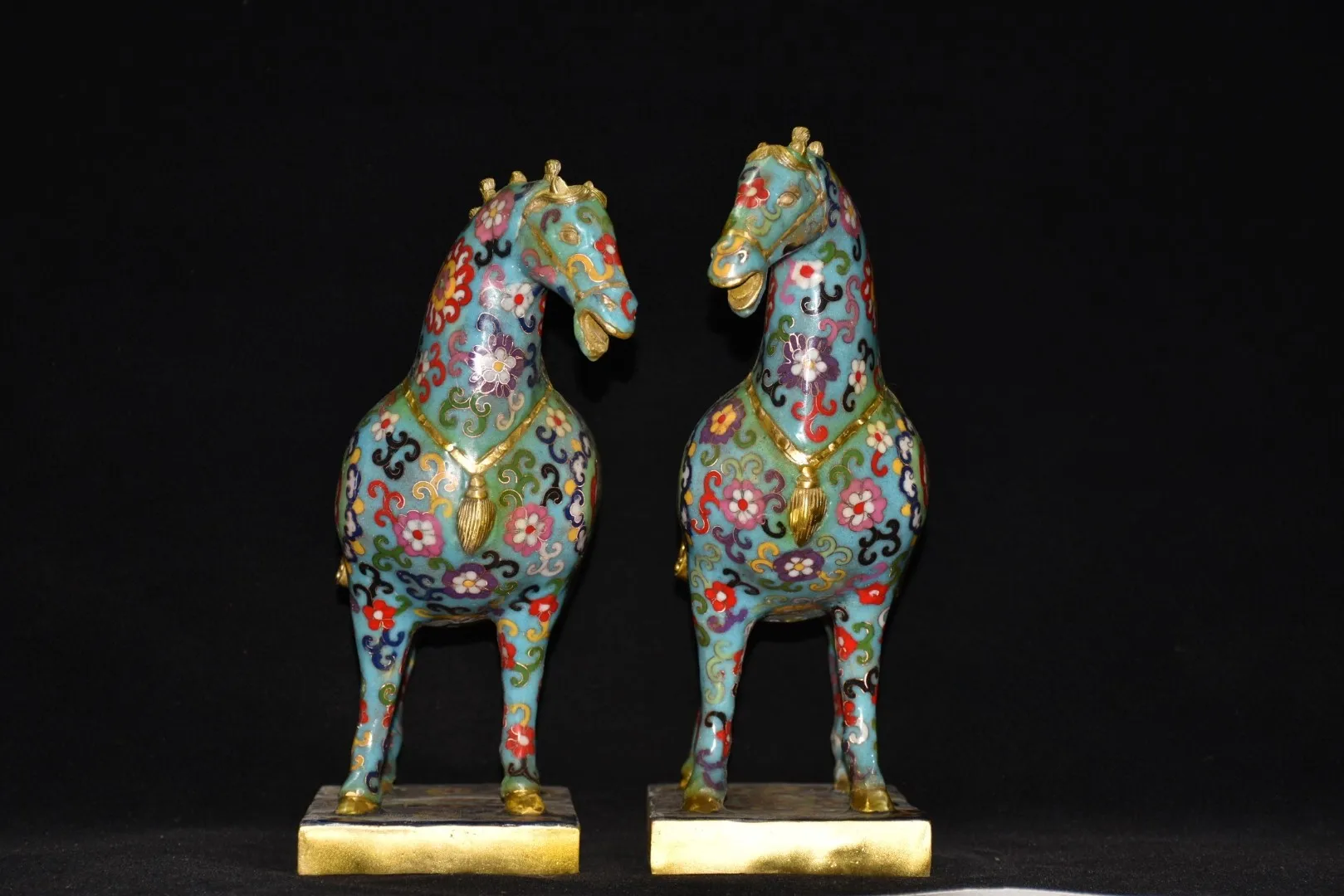 

14"Tibetan Temple Collection Bronze Cloisonne Enamel Tang Ma Horse Statue war Horse a pair Gather fortune ornament Town house