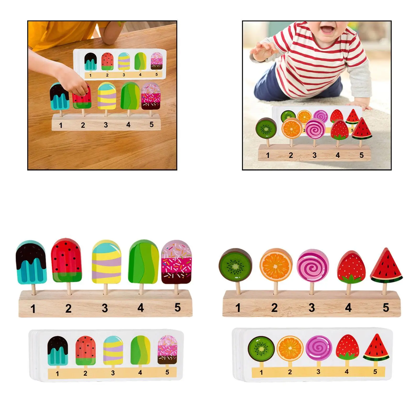 子供用木製アイスクリームセット,木製スタンド付きキッチンおもちゃ,2〜4歳の子供向けのリアルなフードおもちゃ,女の子と男の子向け