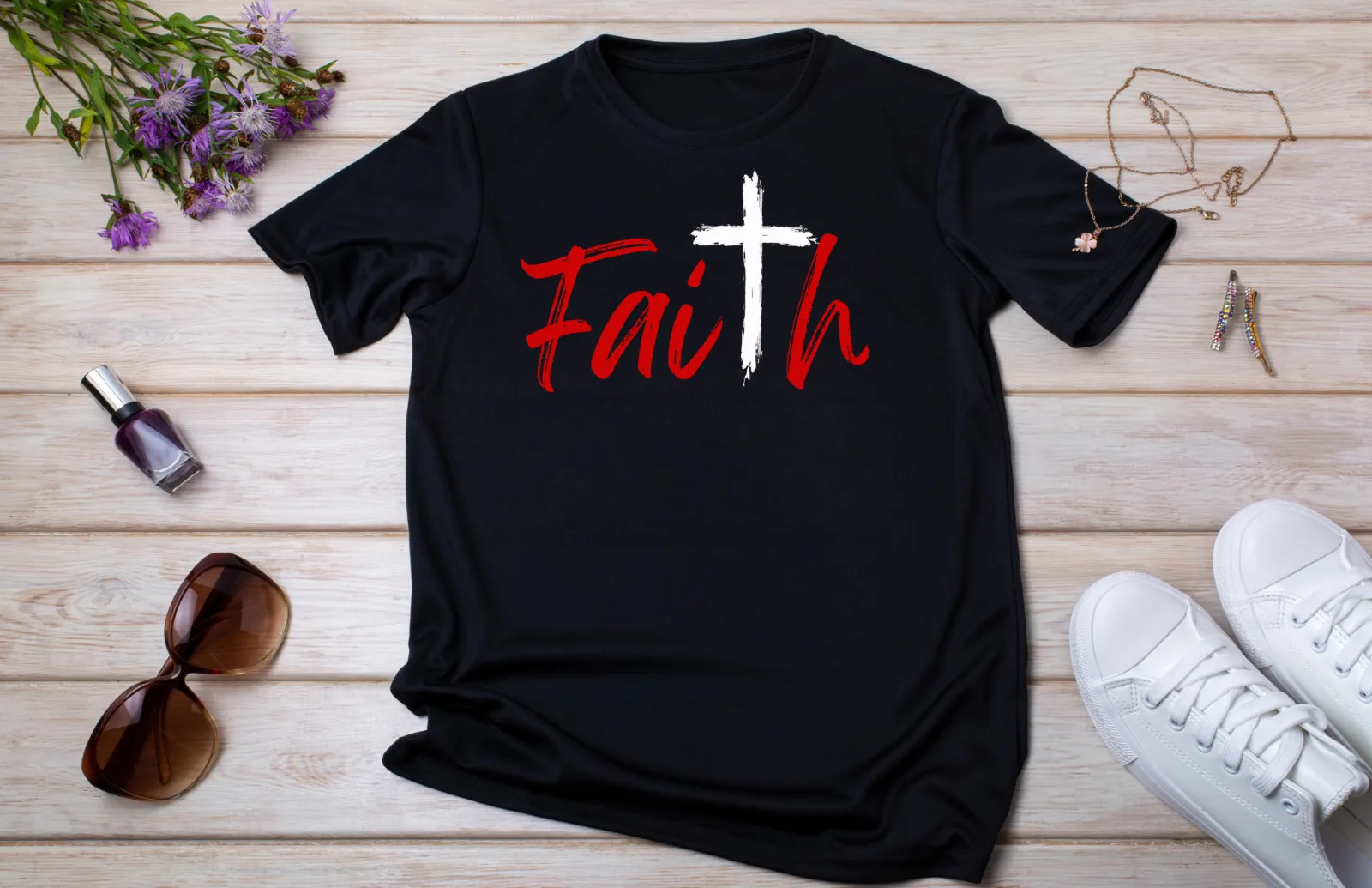 Black/Navy Blue Faith And Cross Christian His/Her T-Shirt- Multiple Options