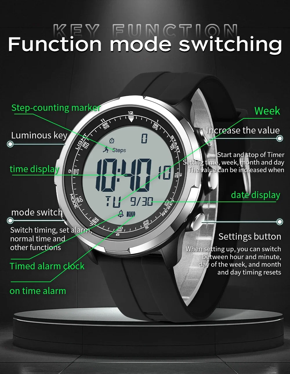 SANDA 9065 Top montre électronique pour hommes Simple veilleuse calendrier réveil étanche et antichoc montre numérique