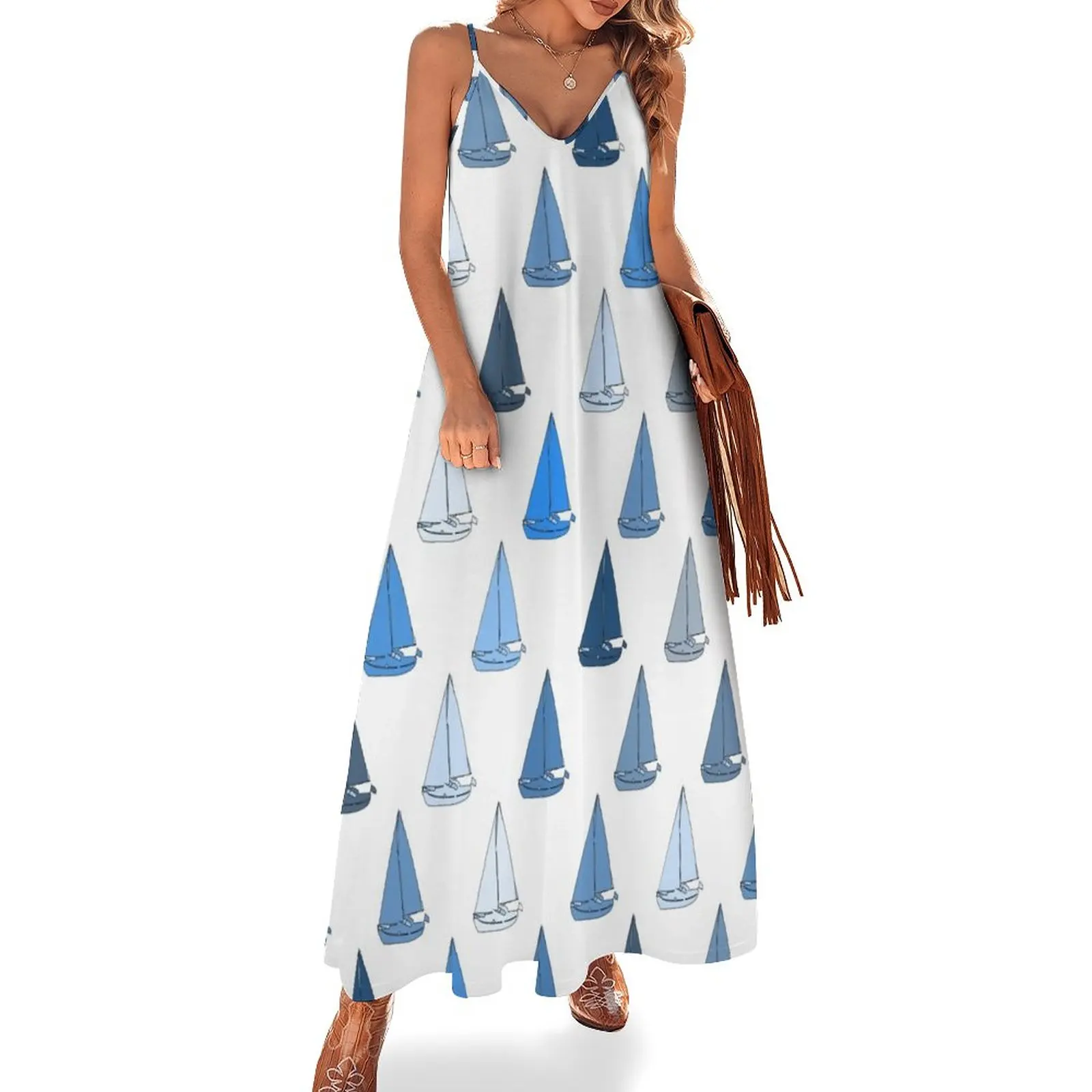 

Boats on a white background Sleeveless Dress Clothing female women's luxury party dress