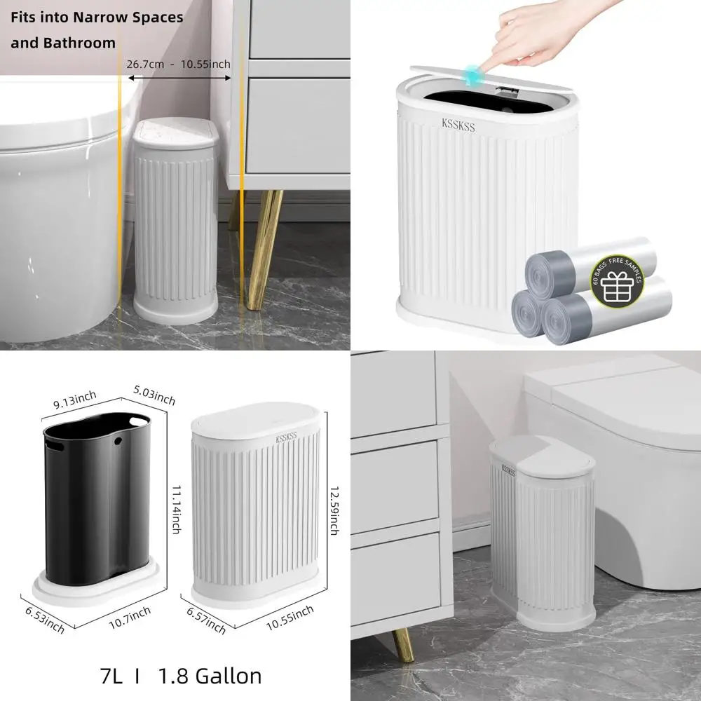 

Compact White Bathroom Trash Bin with Lid, Slim Design, Removable Liner, Pop-Up Lid, Dog-Resistant Garbage Can for Home Use