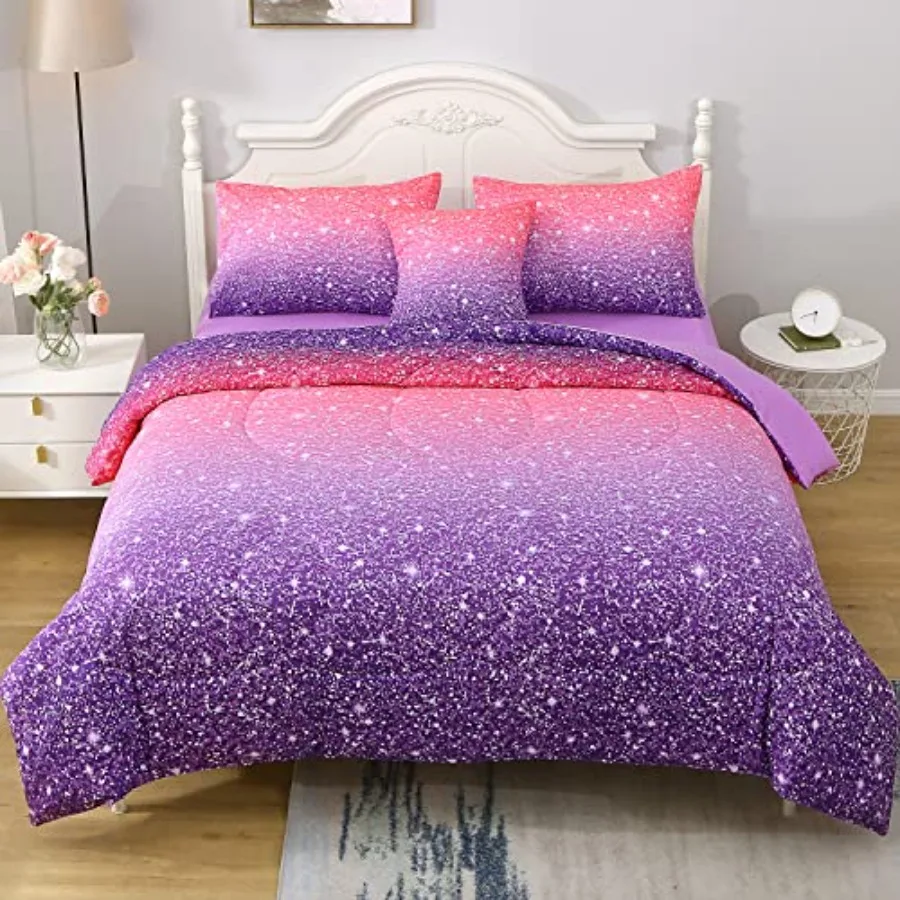

Комплект постельного белья Twin Comforter Set 6 Pcs Bed in A Bag 3D Colorful для девочек: 1 одеяло, 2 наволочки, 1 плоская простыня, 1 простыня на резинке
