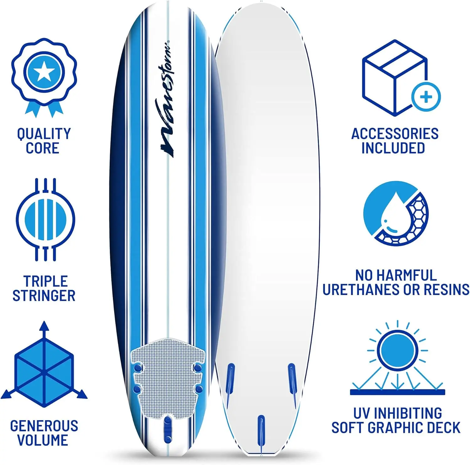 Classic Soft Top Foam 7ft Surfboard Surfboard for Beginners and All Surfing Levels Complete Set Includes Leash and Multiple