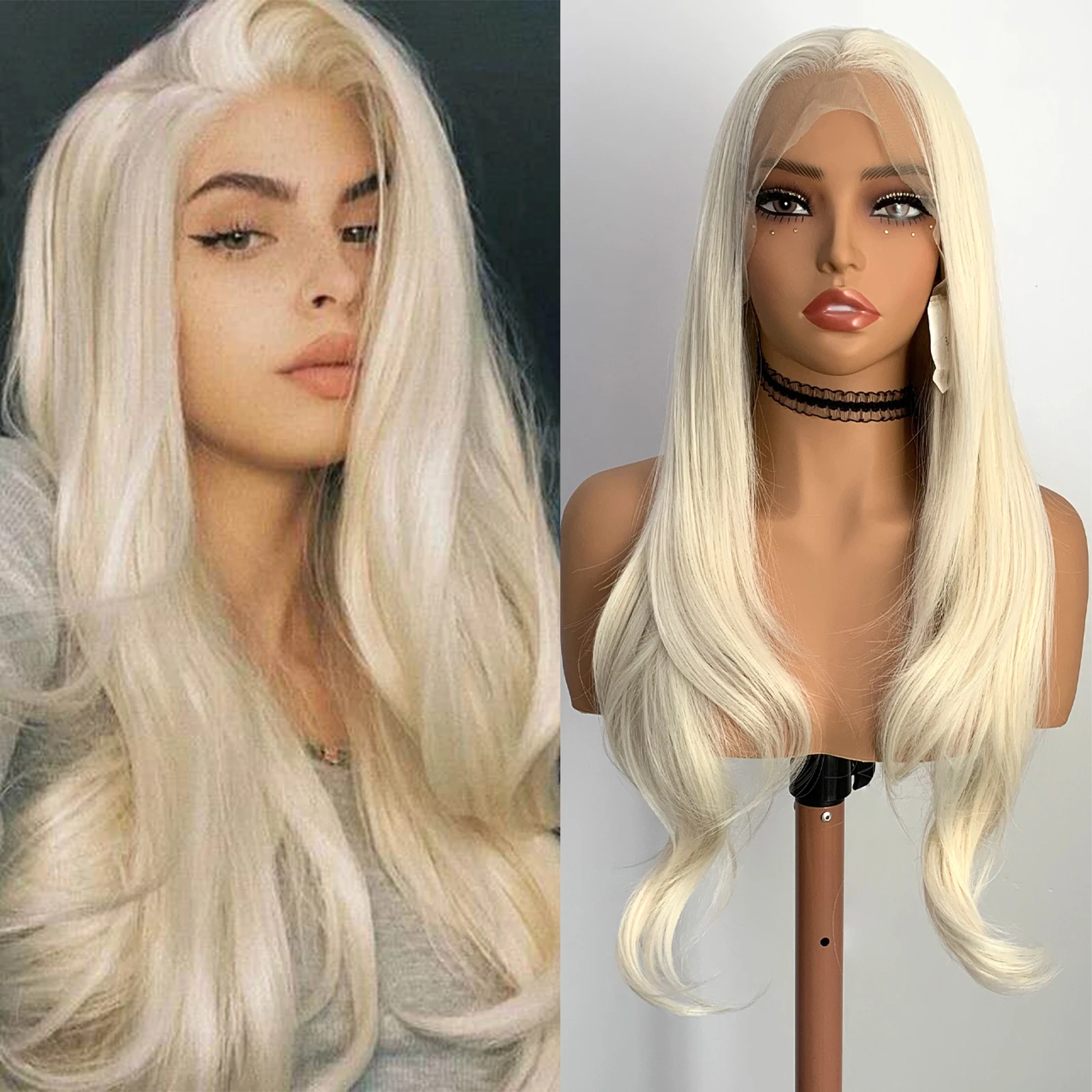 

WIF #613 Blonde Wave Synthetic Wig Natual Hairline Body Wave Lace Front Wigs Heat Resistant Fiber Cosplay Daily Women Use