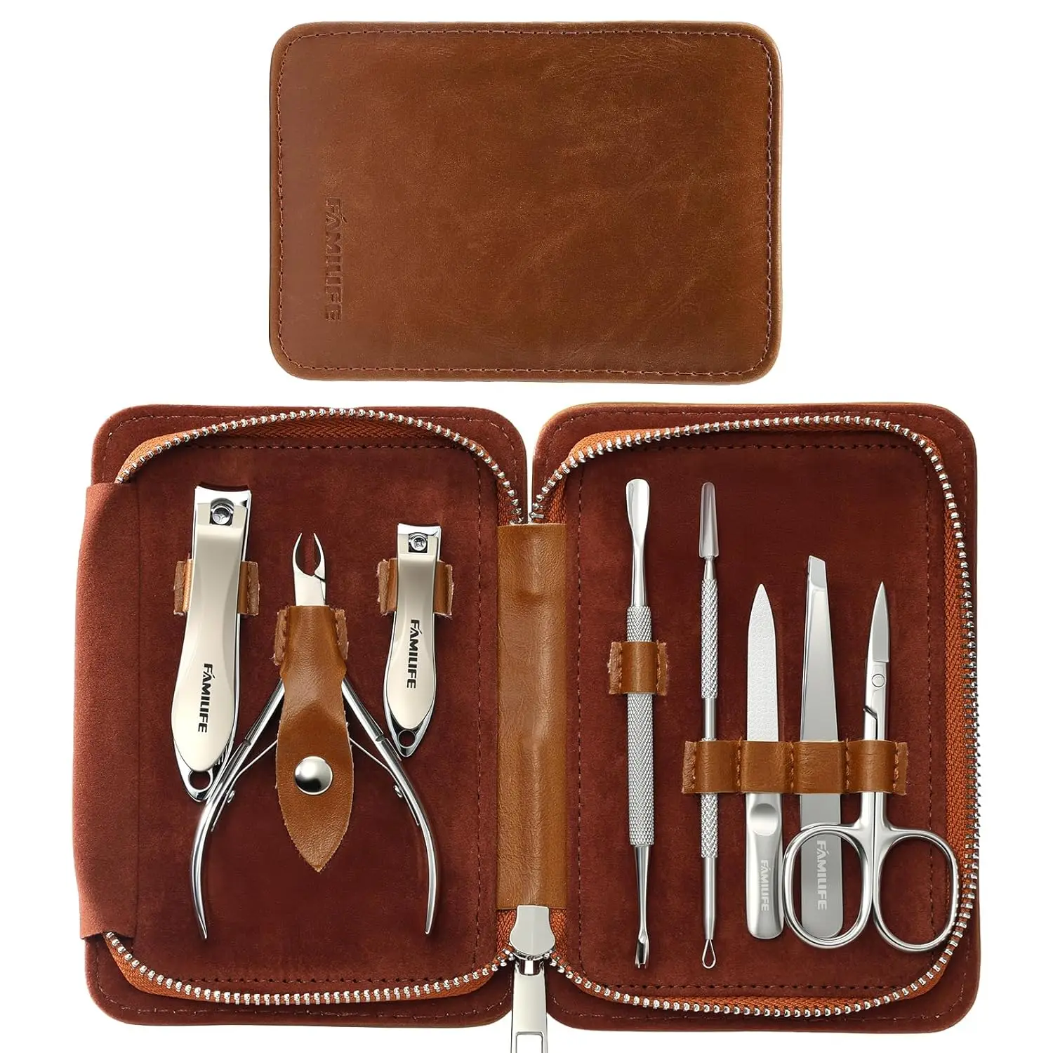 

Professional 8-Piece Stainless Steel Manicure Kit with Leather Travel Case, Luxury Grooming Tool for Men