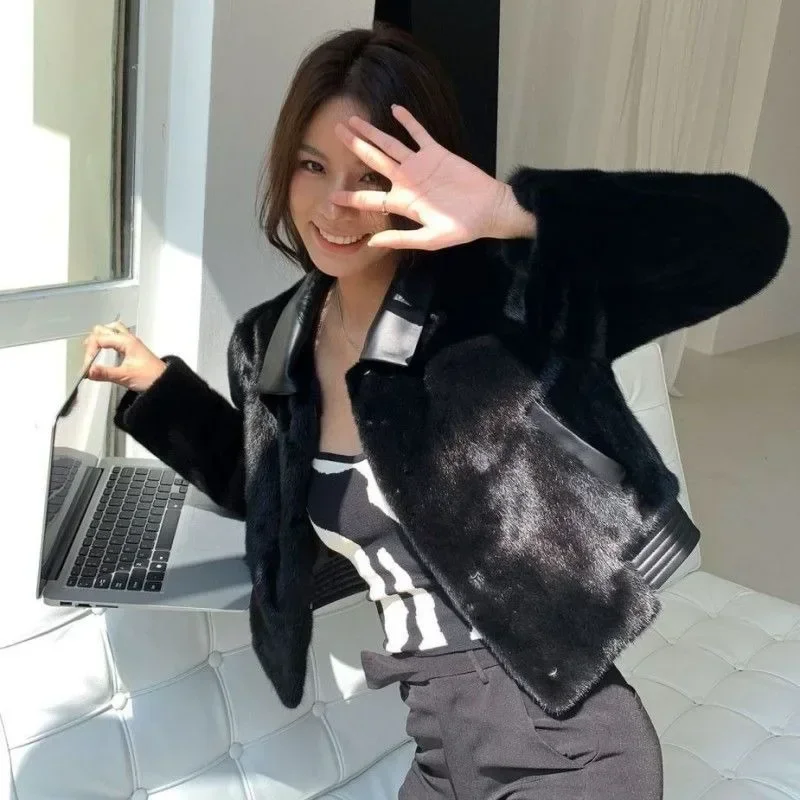 Women's Short Temperamental Imitation Mink-Like Fur Coat Female Fashion Monochromatic Casual Versatile Outerwear Autumn Winter