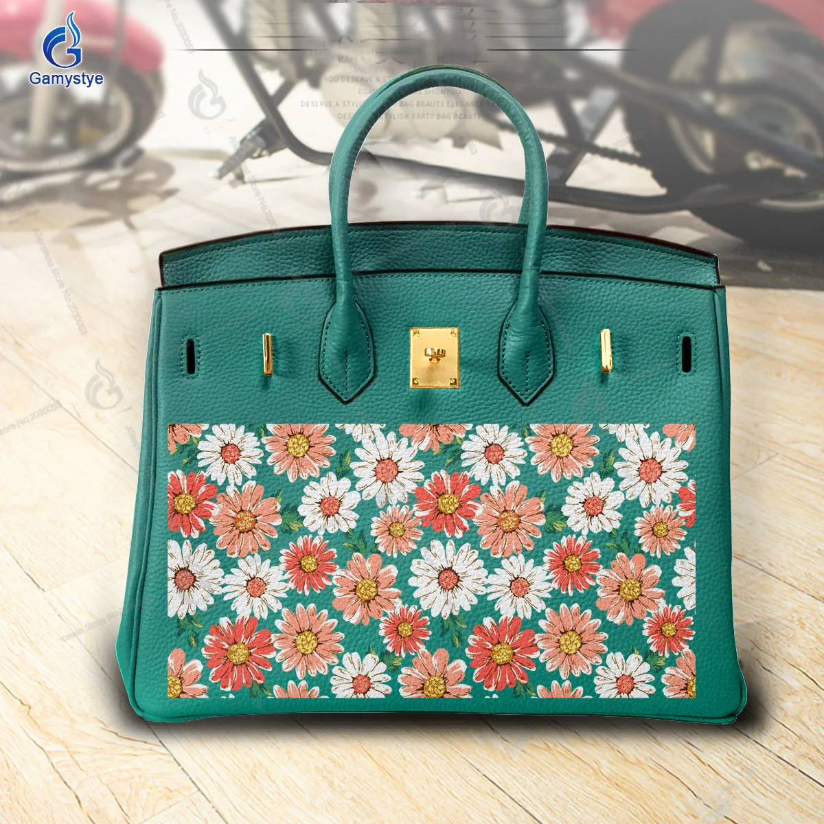 Graffiti Artisc Printed Multi colored small chrysanthemums Bag For women Handbag Designer Shoulder Bag 100% Real Cowhide Leather