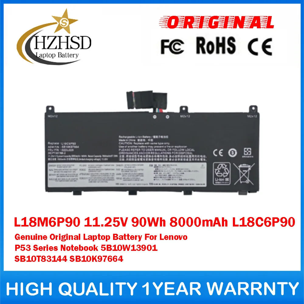 

L18M6P90 11.25V 90Wh 8000mAh L18C6P90 Genuine Original Laptop Battery For Lenovo P53 Notebook 5B10W13901 SB10T83144 SB10K97664