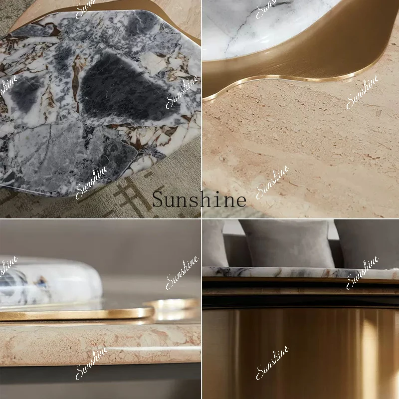 luxury marble living room special-shaped stainless steel Italian minimalist design high-end coffee table villa large flat floor