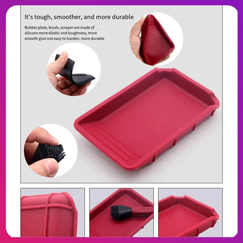 

4-Piece Woodworking Brush Tool Set Multifunctional Soft Silicone Wood Glue Tray Thin Non-Slip Flat Scraper DIY Crafts