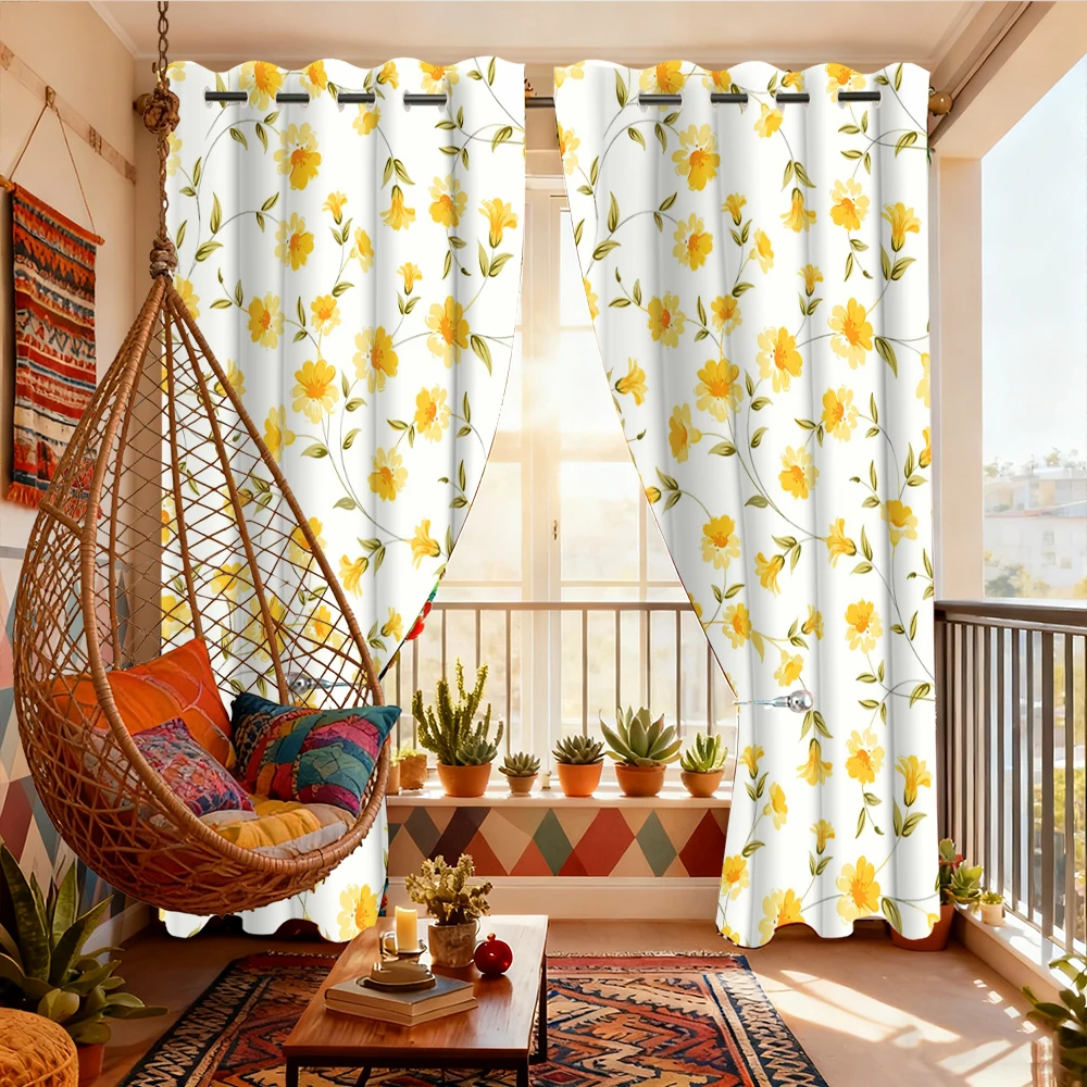 

2 pieces Floral patterned hanging curtains, decorative transparent curtains for bedroom decoration, bedroom, office, k