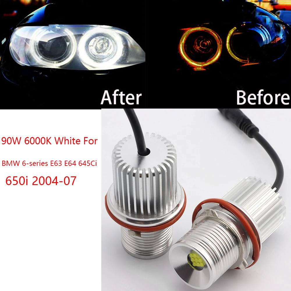 

90W 2000LM Car Headlight Bulbs High Power LED Chip Angel Eyes Marker 6000K White For BMW 6-series E63 E64 645Ci 650i 2004-07