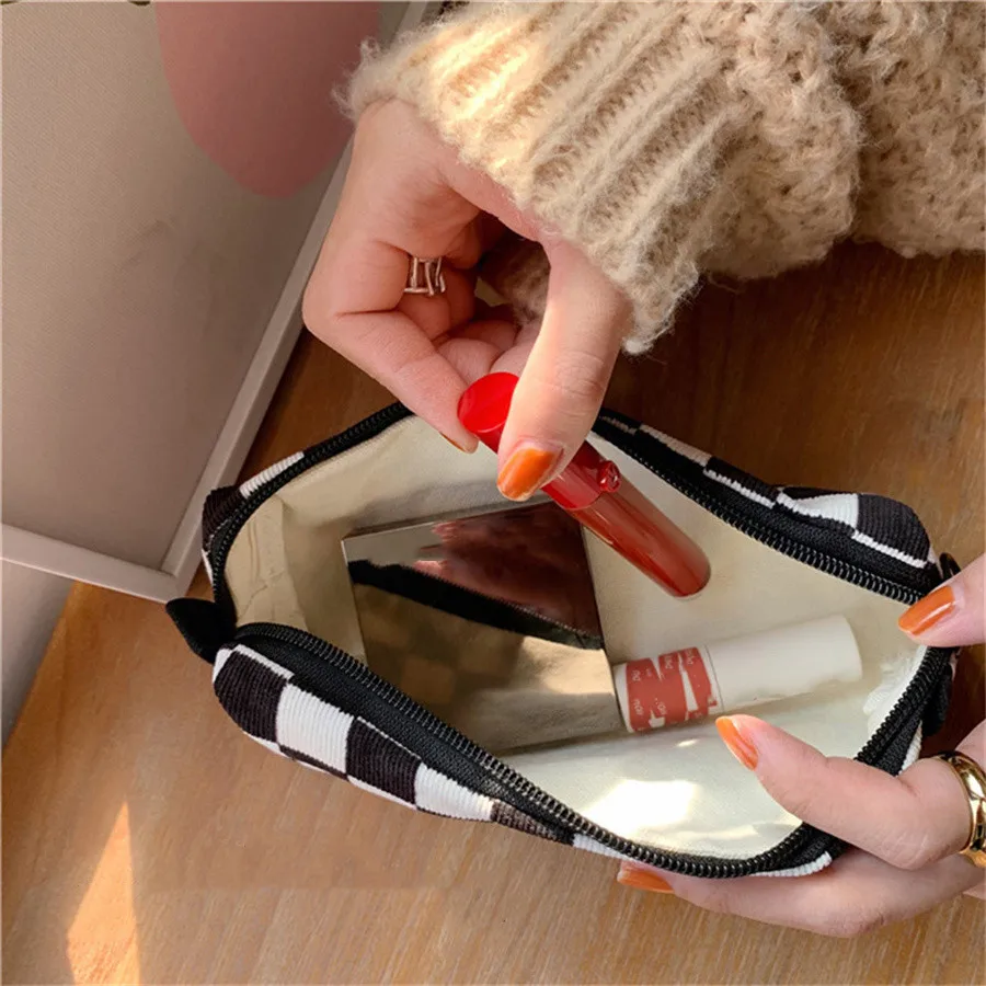 Cute Floral Corduroy Pencil Case Small Cosmetic Lipstick Travel Portable Storage Bag Stationery Pen Makeup Bag Handbag Organizer