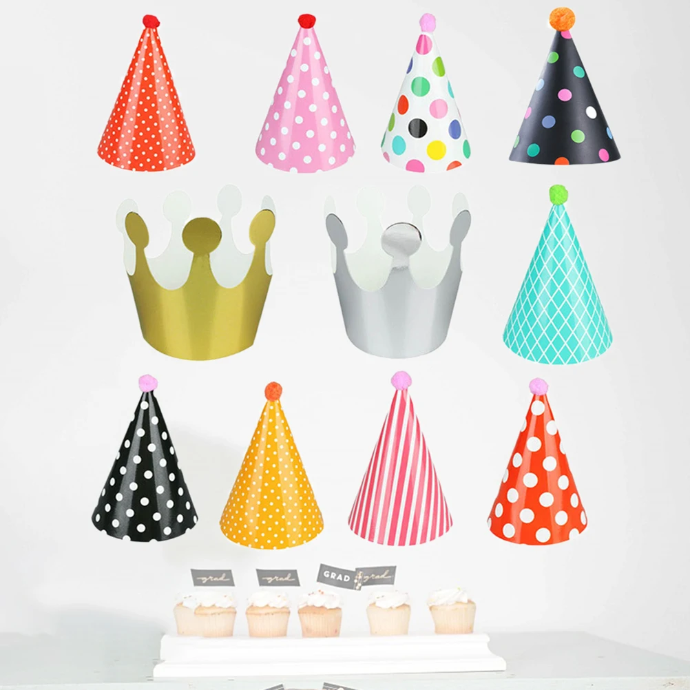 

11pcs Paper Hats Birthday Party Cone Cake Extra Large Pets Colorful Dots Stripe Design Dog Cat Wedding Newborn