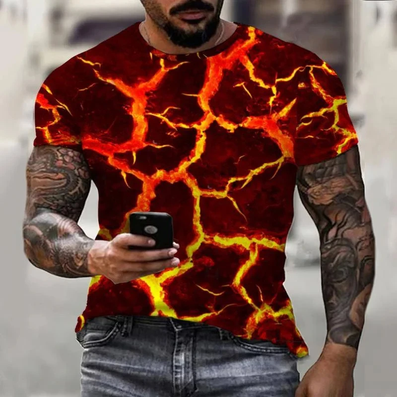 Volcano Magma Graphic  T-shirts For Men 3D Printed Short Sleeve Tops Oversized Tees Hip Hop O-Neck T Shirt Man Clothing Camiseta