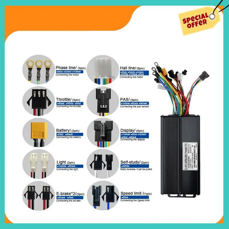 

-ABHW 36V48V52V 45A Three-Mode Ebike Sine Wave Controller For Electric Bicycle Ebike E-Scooter