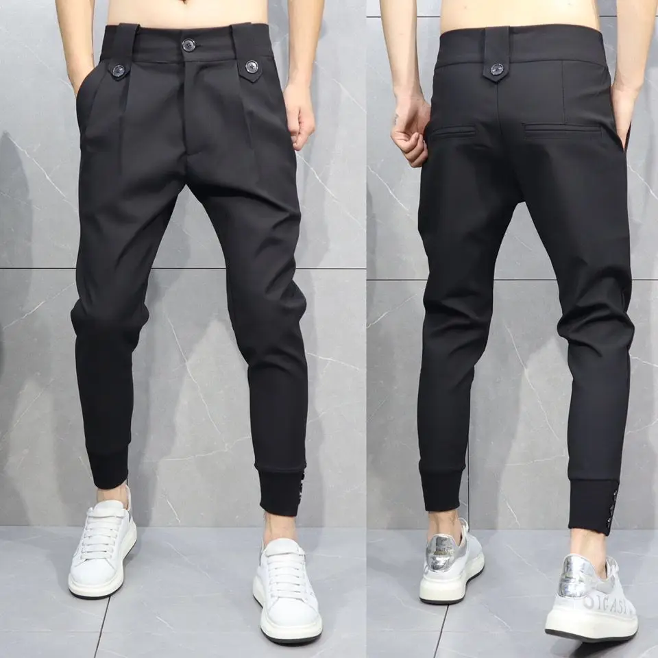 

Men Pants Solid Color Casual Korean Style Slim Wild Vintage Loose Fashion Youth Trousers Spring Men's Clothing Sweatpant A72