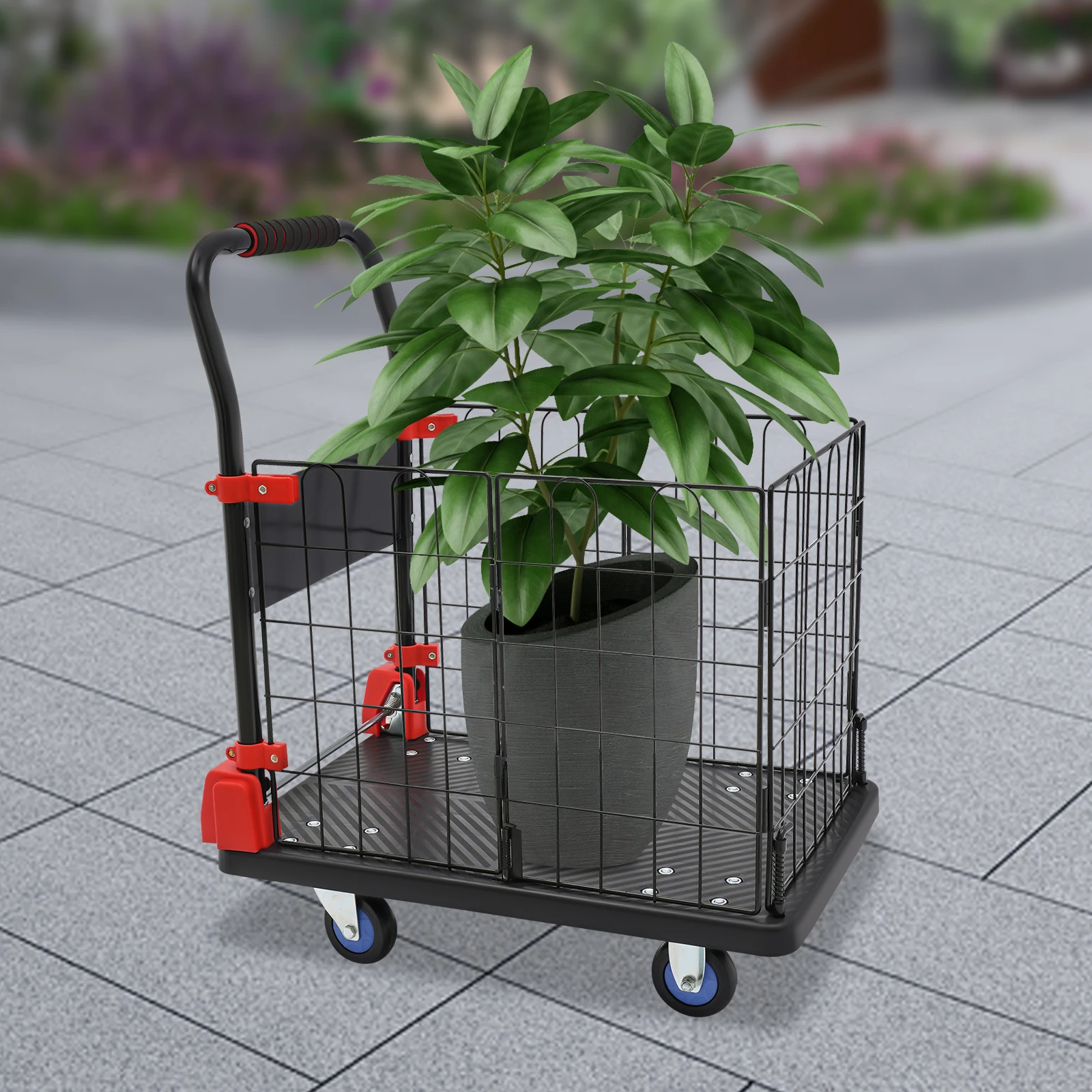 

Железная складная тележка с сетчатой клеткой размером 72 × 48 × 89 см, объемом 330 фунтов. Плоская тележка для логистики грузовиков «два в одном»