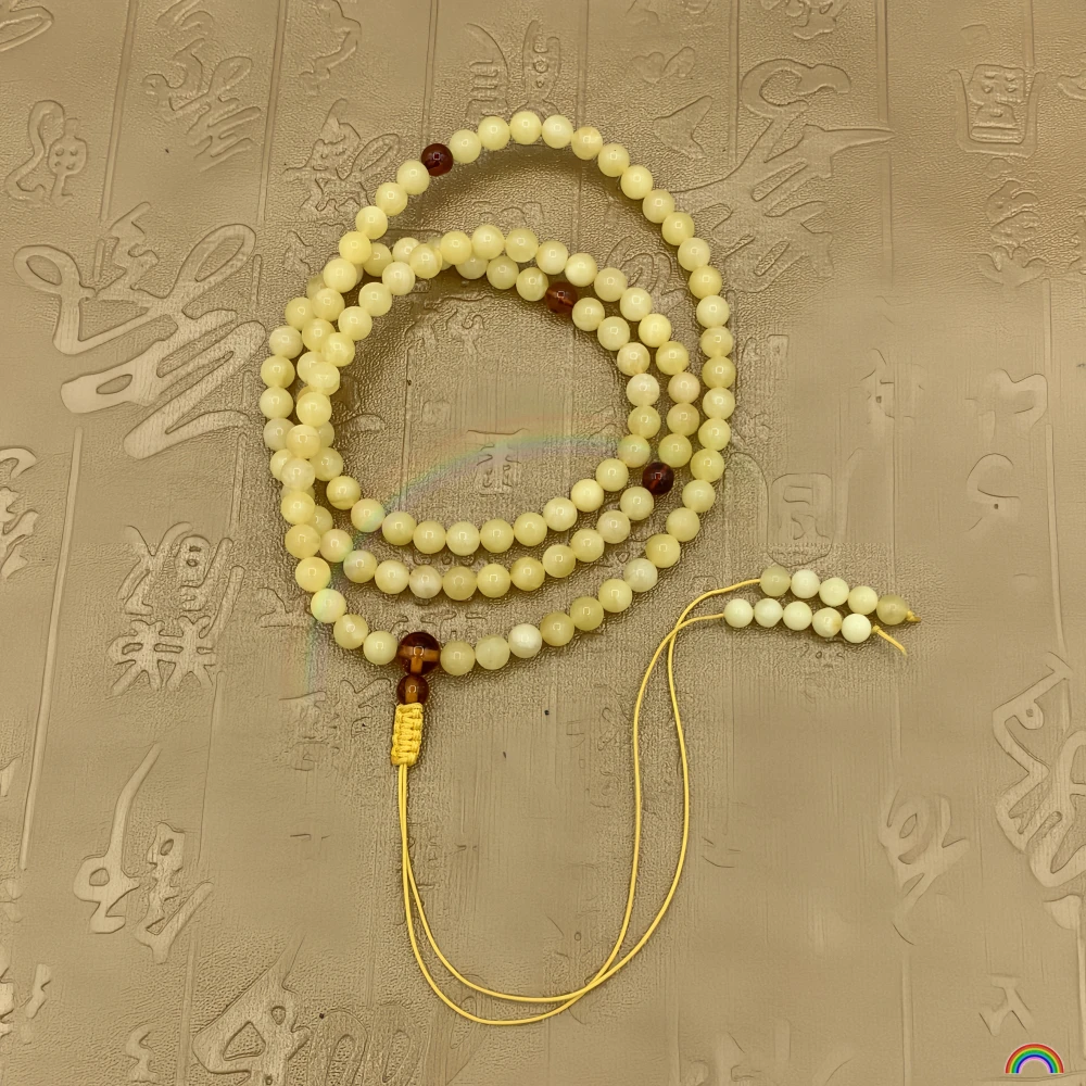 Natural chicken oil yellow beeswax bracelet with 108 Buddha beads necklace, amber bracelet pendant, Rwbuy brand design