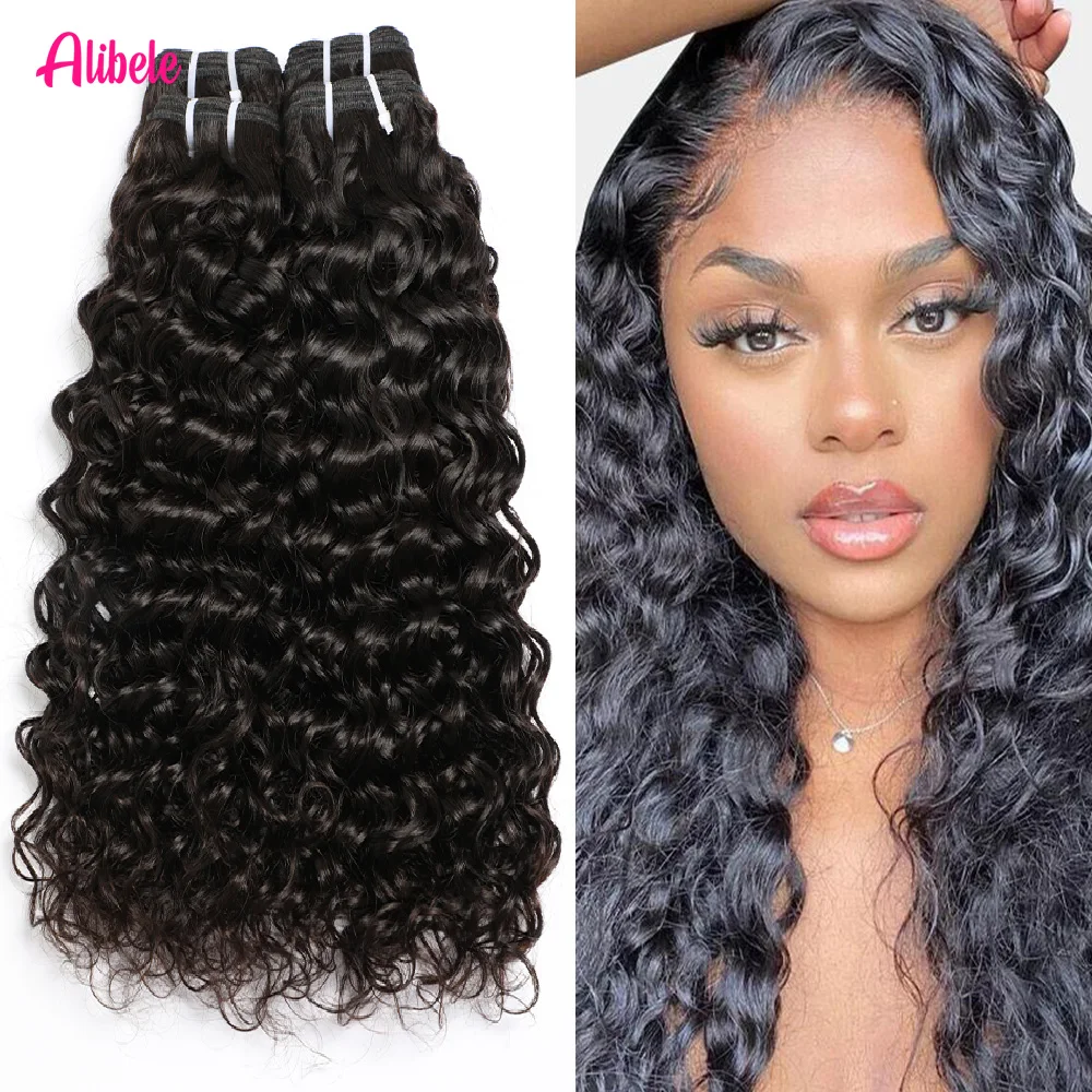 

Пучки человеческих волос Alibele, волнистая волна, натуральный черный, 1/3/4 шт., 12-32 дюйма, пучки двойного уточного плетения, 15A, наращивание натуральных волос