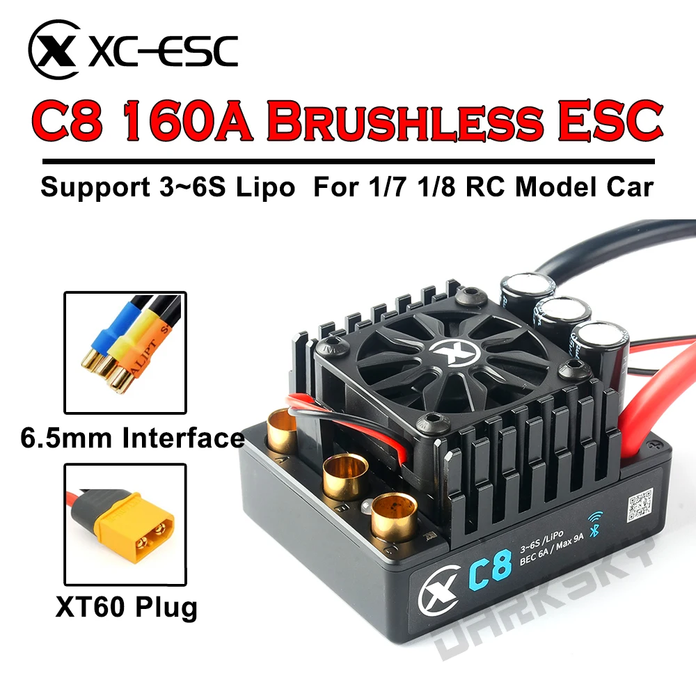 XC-ESC C8 160A Brushless ESC Support 3S~6S Lipo Battery For 1/7 1/8 RC Model Car Desert Truck Monster Truck Buggy Accessories